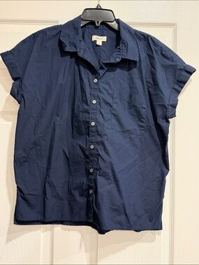 Style & Co Navy Short-Sleeve Button-Up Shirt - size L Lightweight Casual